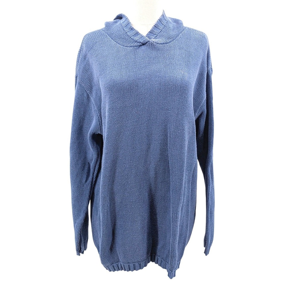 Denim & Co Jeanswear Cotton Hoodie Sweater Blue Oversized Made USA Vintage L